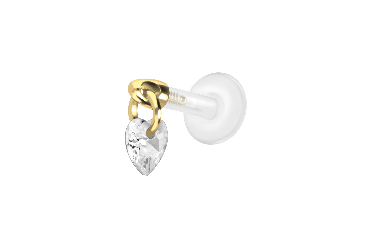 PTFE Labret Piercing mit Innengewinde + Titan-Aufsatz KRISTALLHERZ